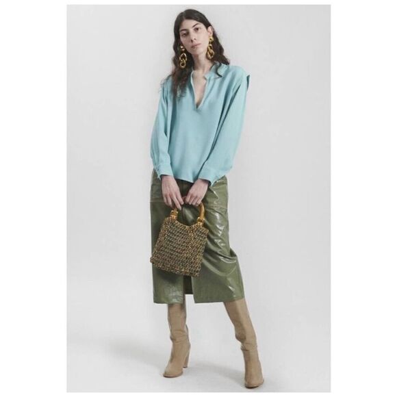 Rachel Comey Veracity Teal Blue V Neck Long Sleeve Blouse Viscose Women’s Size 8 - Picture 2 of 13